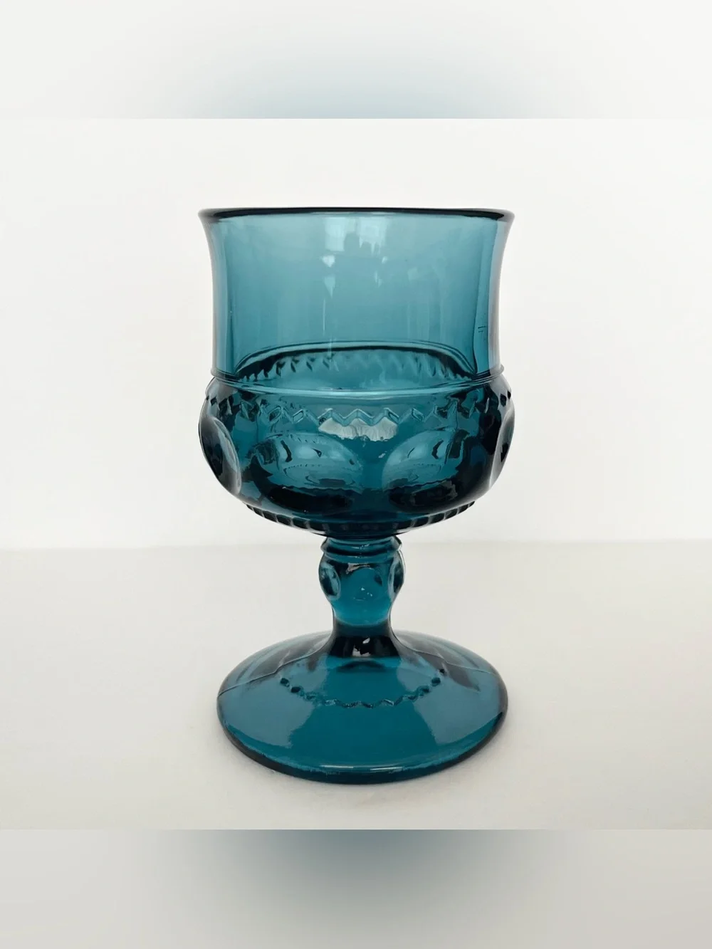 Vintage Indiana Glass Kings Crown Thumbprint Cordial Wine Goblet Teal Blue 4 Pc